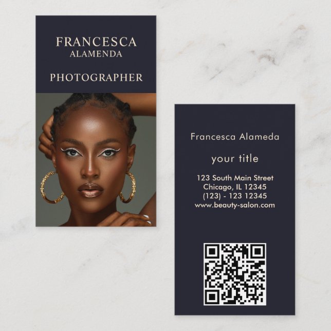 Modern Minimal Black White 1 Photo Vertical Business Card (Front/Back)