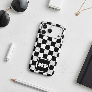 Modern Minimal Black White Checkerboard Monogram