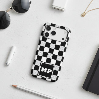 Modern Minimal Black White Checkerboard Monogram