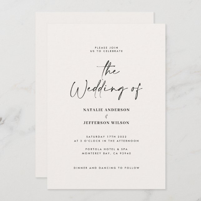 Modern minimal black white detail QR code wedding Invitation (Front/Back)