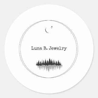 Modern Minimal Black & White Forest Moon Classic Round Sticker