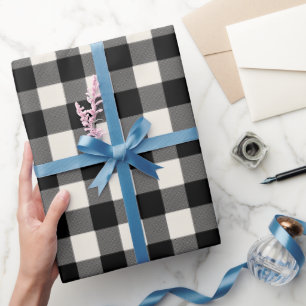 Modern Minimal Black White Gingham Plaid Pattern Wrapping Paper