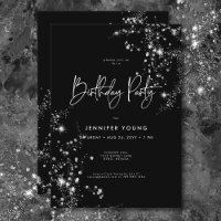 Modern Minimal Black White Glam Diamonds Birthday