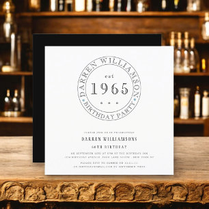 Modern minimal black white mens  60th birthday invitation