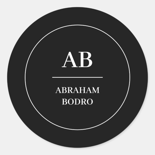 Modern Minimal Black White Monogram Design Classic Round Sticker (Front)