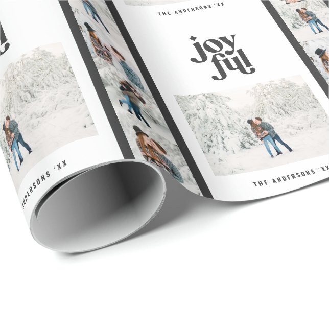 Modern minimal black white multi photo Christmas Wrapping Paper (Roll Corner)