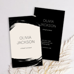 Modern Minimal Black White Paint Strokes Business Card