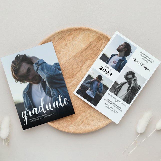 Modern Minimal Black &White Photo Graduation Party Invitation (Creator Uploaded)