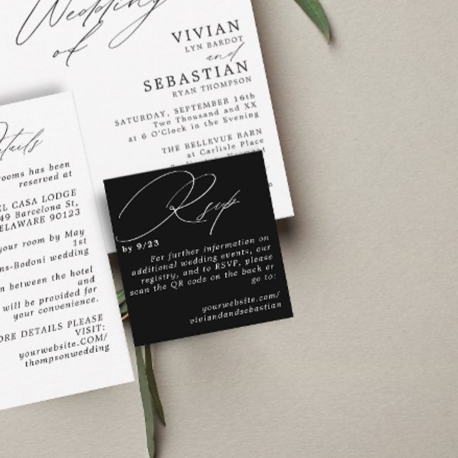 Modern Minimal Black White RSVP QR Code Card (Creator Uploaded)
