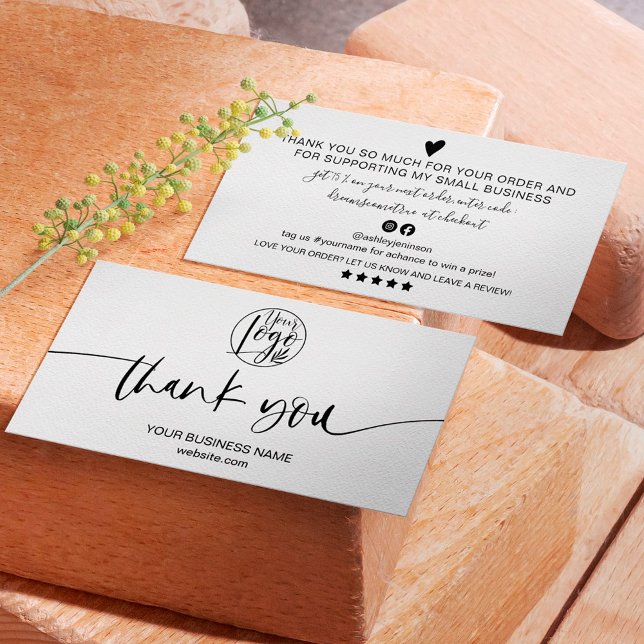 Modern minimal black white script order thank you business card (Creator Uploaded)