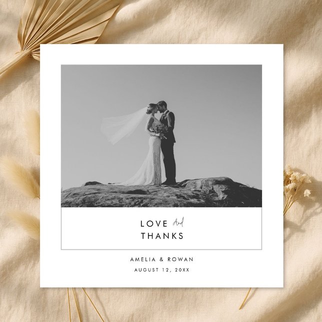 Modern Minimal Black & White Script Photo Wedding  Thank You Card (Creator Uploaded)