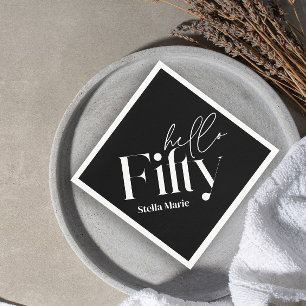 Modern minimal black white simple 50th birthday napkin