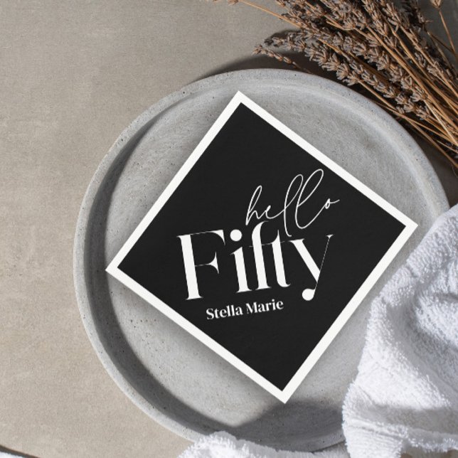 Modern minimal black white simple 50th birthday napkin (Creator Uploaded)