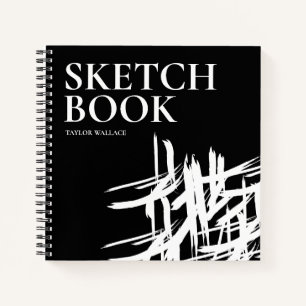 Modern Minimal Black White Strokes Personalised Notebook