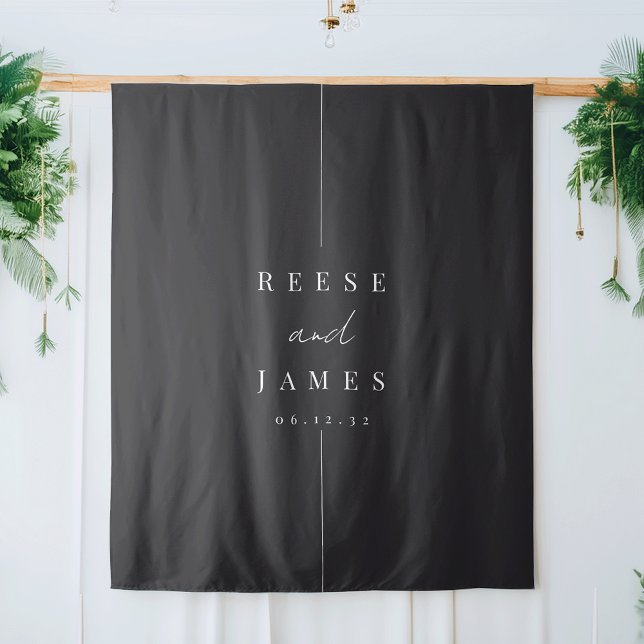 Modern Minimal Black & White Wedding Backdrop Tapestry (Creator Uploaded)