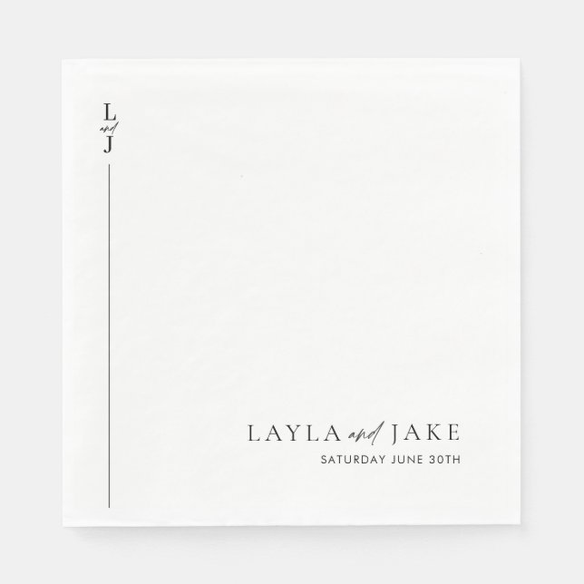 Modern Minimal Black White Wedding Napkins LAYLA (Front)
