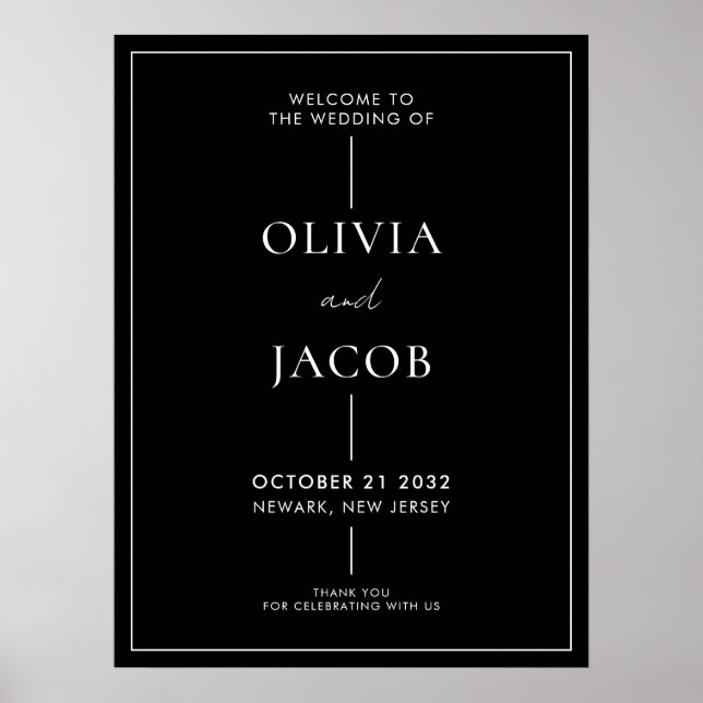 Modern Minimal Black White Wedding Welcome Sign (Front)
