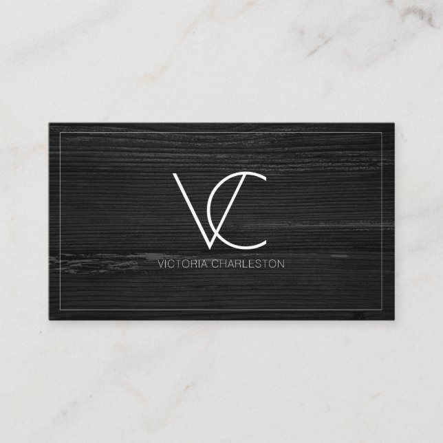 Modern Minimal Black Wood Business Card (Front)