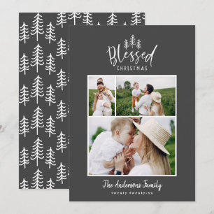 Modern minimal blessed Christmas rustic photo Holiday Card