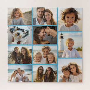 Modern Minimal Blue - 11 Photo Collage Jigsaw Puzzle