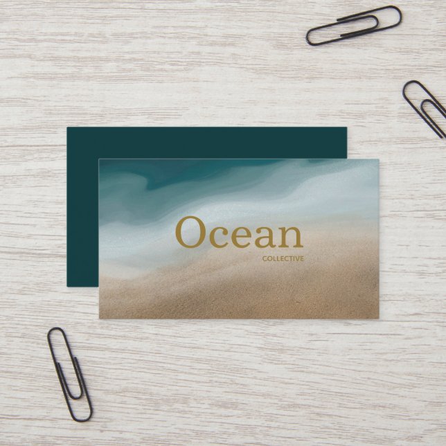 Modern Minimal Blue and Beige Abstract Business Card (Front/Back In Situ)