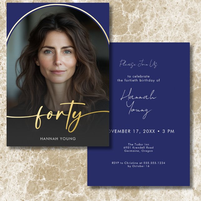 Modern Minimal Blue Arch Fortieth Birthday (Modern Minimal Blue Arch Fortieth Birthday Foil Invitation)