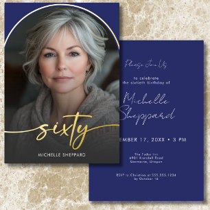 Modern Minimal Blue Arch Sixtieth Birthday