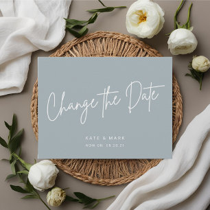 Modern Minimal Blue Change the Date Announcement Postcard