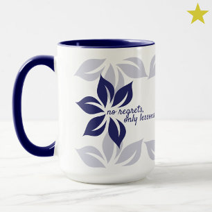 Modern Minimal Blue Floral Life Regrets Quote Mug