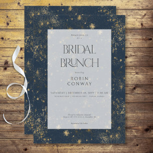 Modern Minimal Blue & Gold Glitter Bridal Brunch Invitation