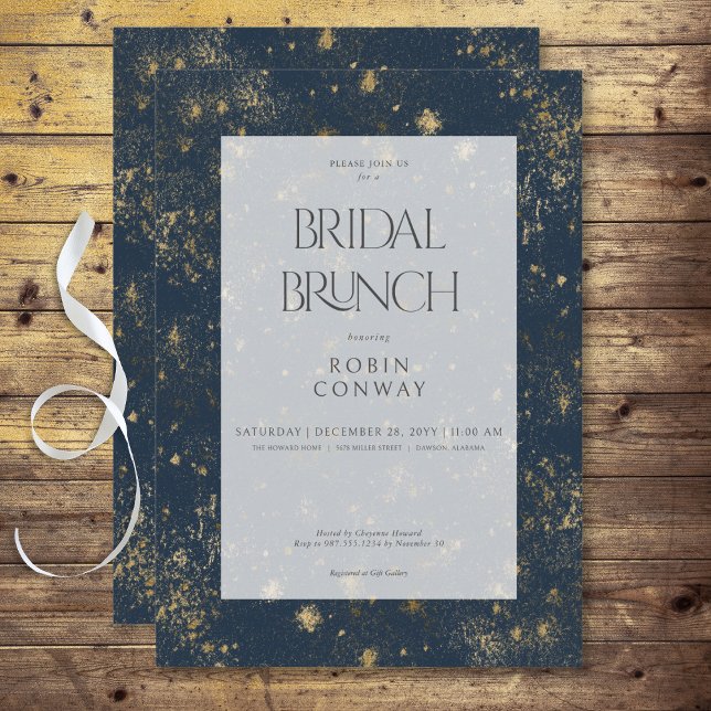 Modern Minimal Blue & Gold Glitter Bridal Brunch Invitation (Modern Minimal Blue & Gold Glitter Bridal Brunch Invitation)