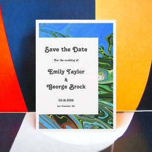 Modern Minimal Blue Green Abstract Artist Wedding Save The Date