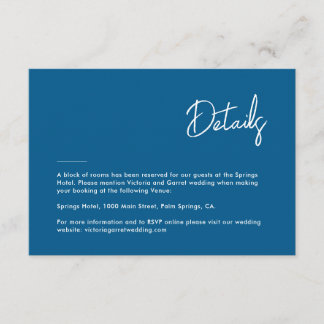 Modern Minimal Blue Hand Script Wedding Enclosure Card