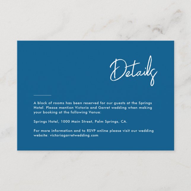 Modern Minimal Blue Hand Script Wedding Enclosure Card (Front)