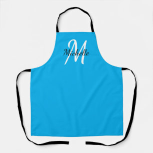 Modern Minimal Blue Monogram Name + Initial Apron