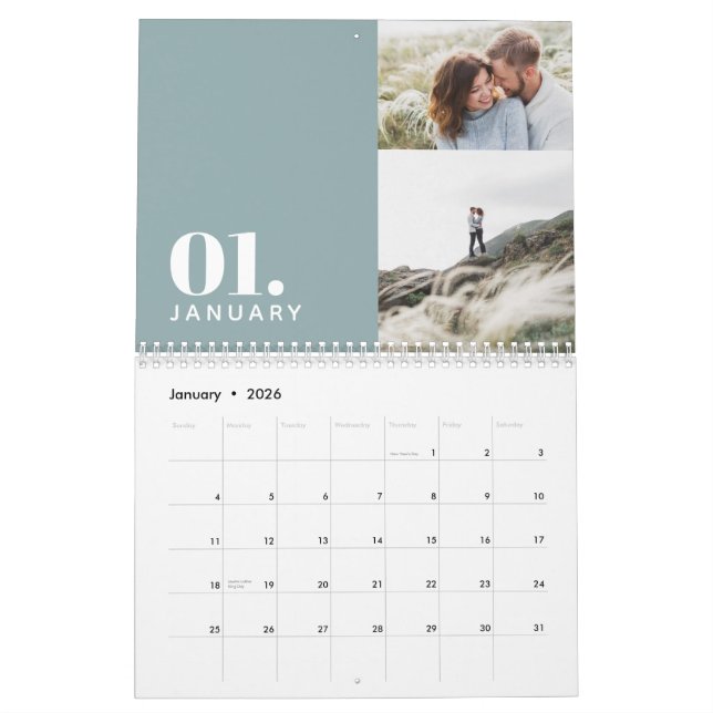 Modern minimal blue multi photo family  calendar (Jan 2026)