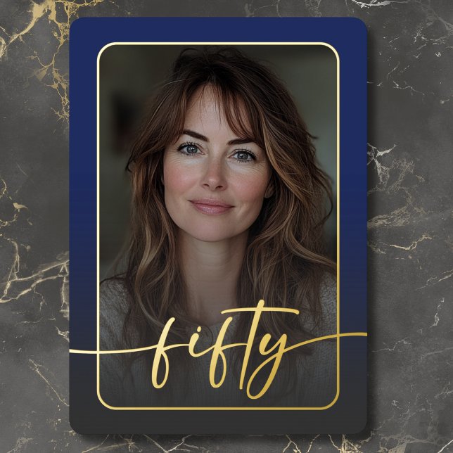 Modern Minimal Blue Photo Fiftieth Birthday (Modern Minimal Blue Photo Fiftieth Birthday Foil Invitation)