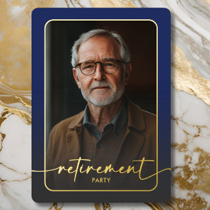 Modern Minimal Blue Photo Retirement Party