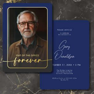 Modern Minimal Blue Photo Retirement Party