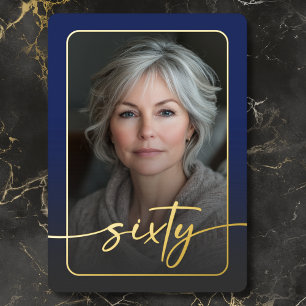 Modern Minimal Blue Photo Sixtieth Birthday