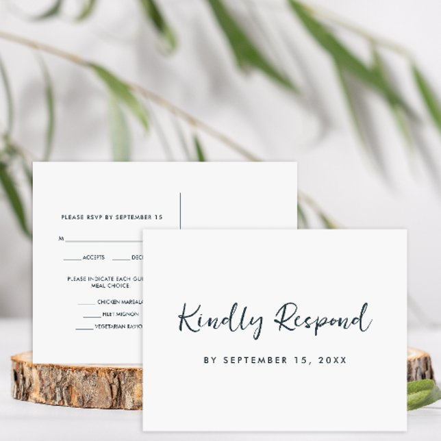 Modern Minimal Blue Rsvp Trendy Script Meal Choice Invitation Postcard (Creator Uploaded)
