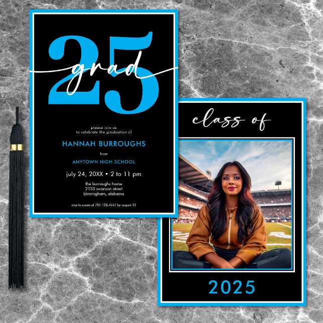 Modern Minimal Blue Script Graduation Party Invitation (Modern Minimal Blue Script Graduation Party Invitation)