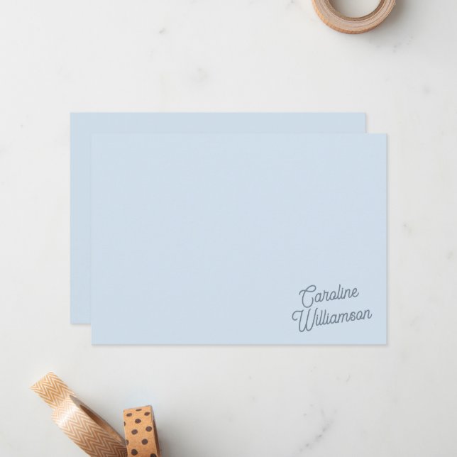 Modern Minimal Blue Script Personalised Stationery Card (Front/Back In Situ)