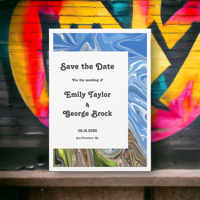 Modern Minimal Blue Sky Whimsical Abstract Wedding Save The Date (Creator Uploaded)