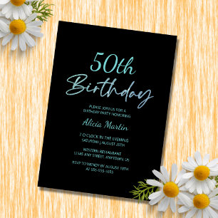 Modern & Minimal Blue Typography Black Birthday Invitation