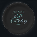 Modern & Minimal Blue Typography Black Birthday Paper Plate<br><div class="desc">This simple and aesthetically designed paper plate features a blue colour vibrant typography on a black background. Perfect party supplies for a modern and simple theme birthday celebration.</div>