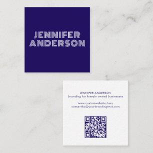 Modern Minimal Blue Typography Custom QR Code Square Business Card