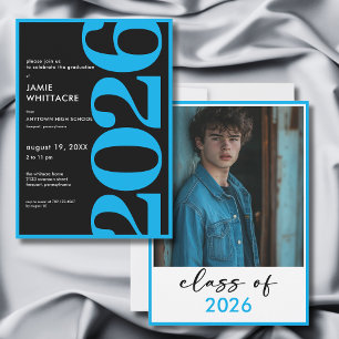 Modern Minimal Blue Typography Graduation Party Invitation