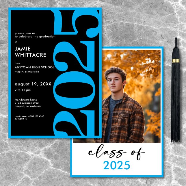 Modern Minimal Blue Typography Graduation Party Invitation (Modern Minimal Blue Typography Graduation Party Invitation)