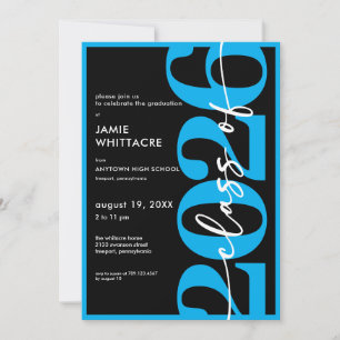 Modern Minimal Blue Typography Graduation Party Invitation